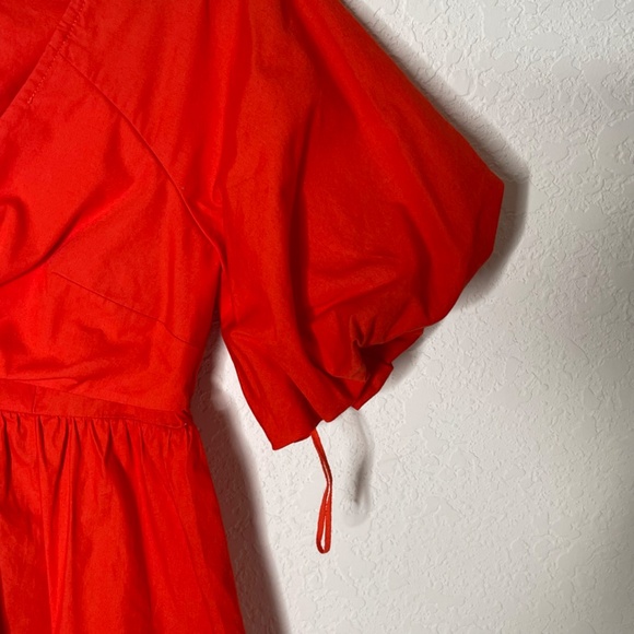 Free People NWT Balloon Sleeve Open Back Tie Front Top Size XS Red Orange - Picture 3 of 16